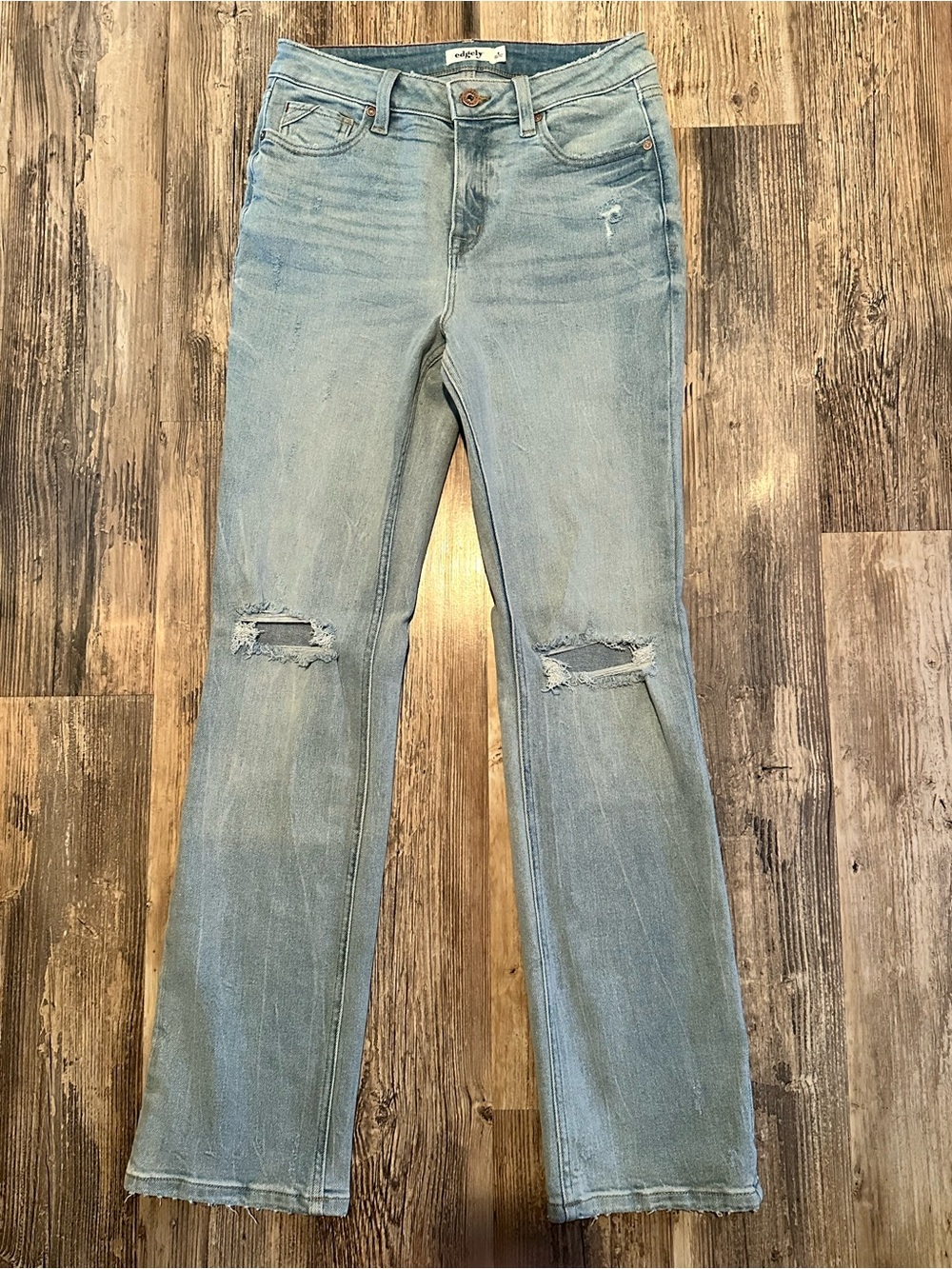 edge Light Blue Distressed Flare Jeans